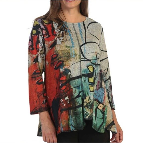 Ali Miles 1X Abstract Print Long Sleeve Tunic Top Pocket - Picture 1 of 11